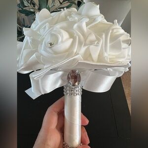 Elegant White Satin Rose Bouquet
